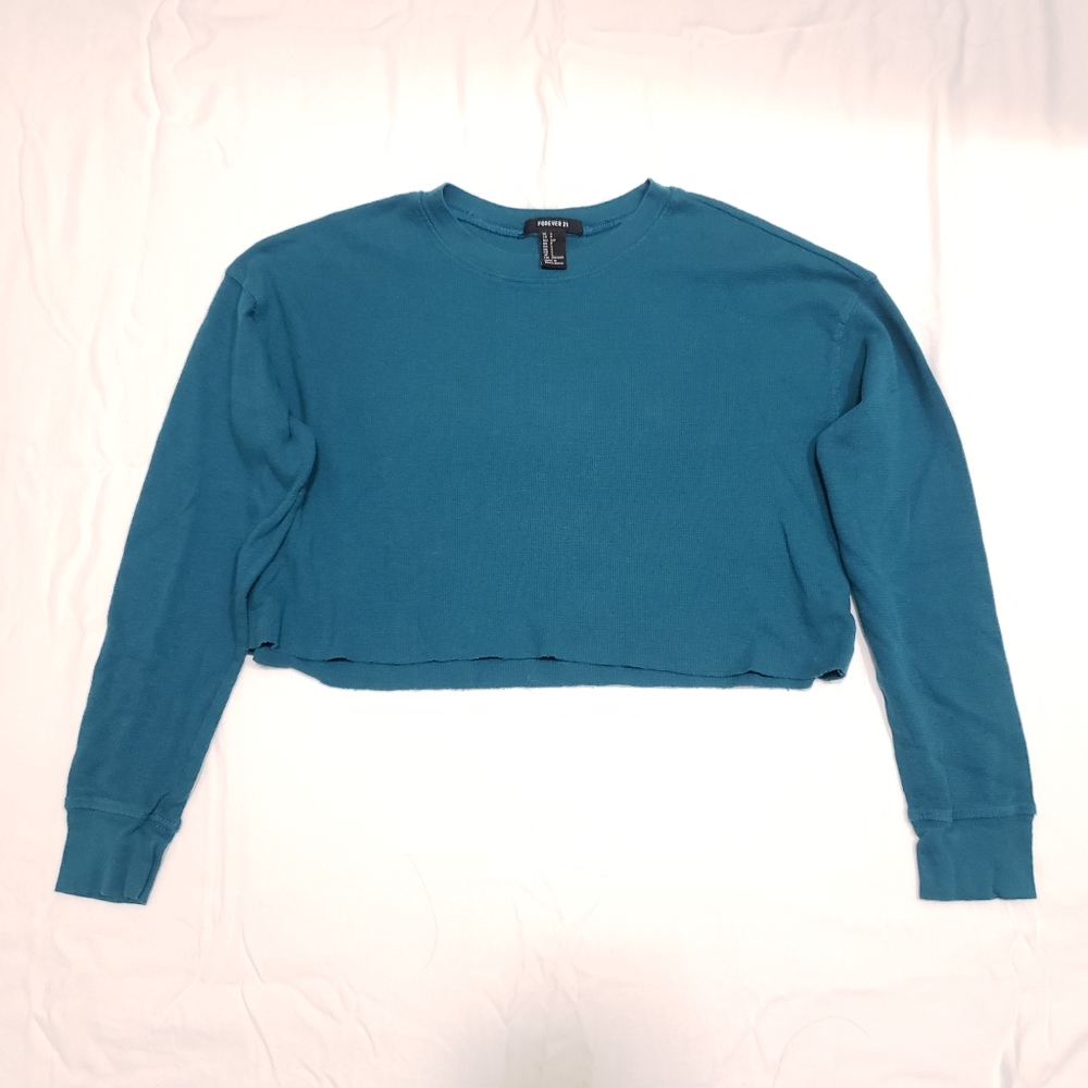 Teal Cropped Waffle Longsleeve